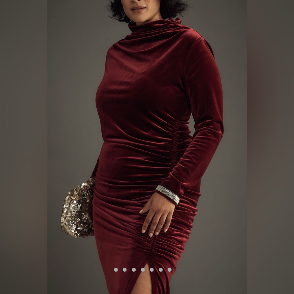 ✨ Anthropologie Maya Ruched Cowl-Neck Dress: Velvet Long-Sleeve Edition Sz 2X - Picture 4 of 10